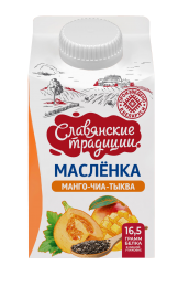 Напиток кисломолочный "Маслёнка" на основе пахты с фруктовым наполнителем "Манго-чиа-тыква" 1,5% 0,5 кг 