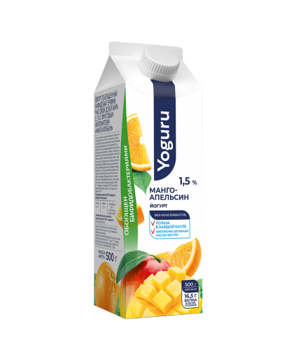 Йогурт 1,5% 500 г с фруктовым наполнителем "Манго- апельсин"