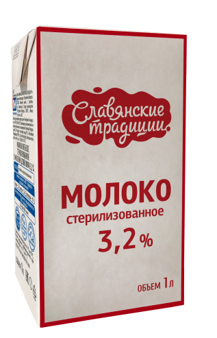 Молоко стерилизованное "Славянские традиции" 3,2% 1 л